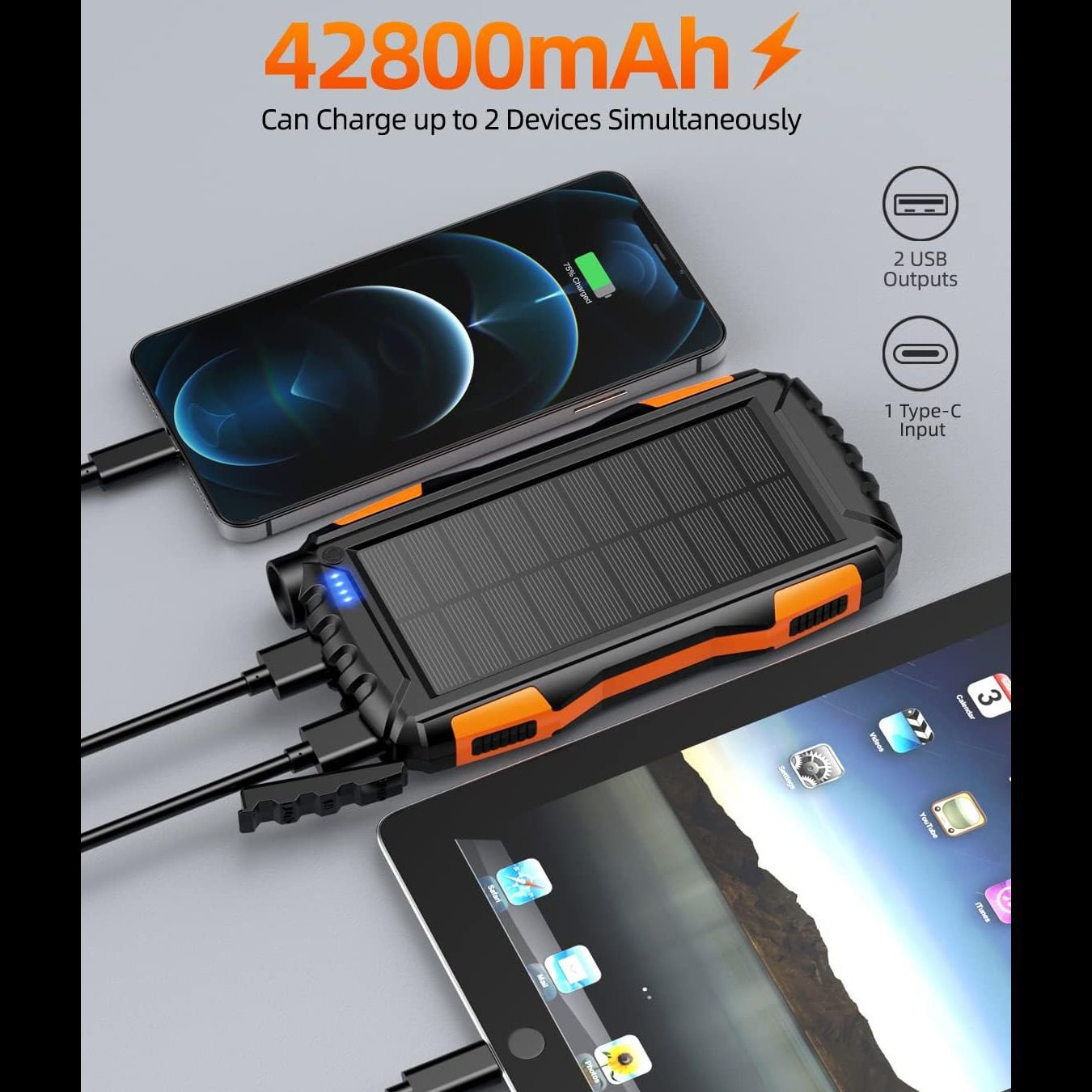 🔥Solar Charger 2025 | 42800mAh Solar Power Bank 3X Faster! QC3.0 Fast Charge & Super Bright Flashlight - Portable Charger for Camping/Emergency | TikTok's Top Pick⚡ 🔥Solar Charger 2025 | 42800mAh Solar Power Bank 3X Faster! QC3.0 Fast Charge & Super Bright Flashlight - Portable Charger for Camping/Emergency | TikTok's Top Pick⚡